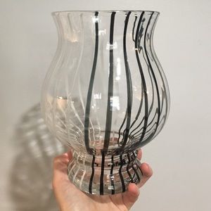 Black & white striped glass vase EUC